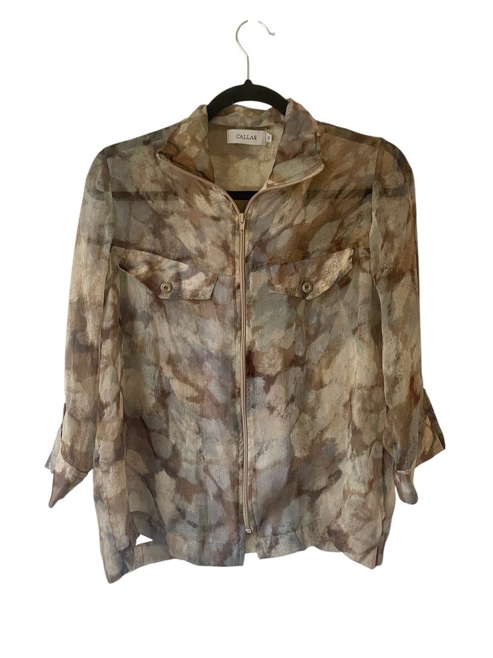 Callas sheer zip up jacket blouse size medium